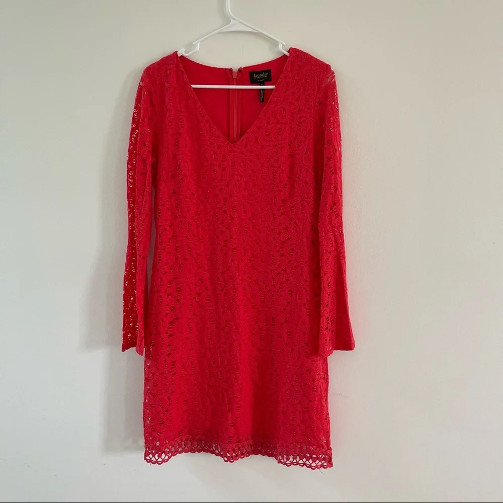 laundry by shelli segal lace shift dress Laundry by Shelli Segal Ivory Crochet Lace Shift Dress Long Bell Sleeve Boho 4